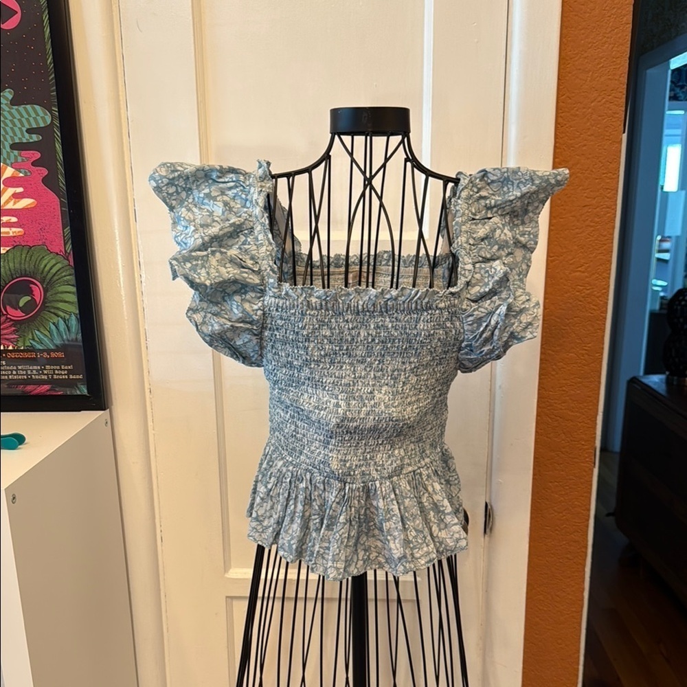 Love the Label Smocked Peplum Blouse-Sz XS